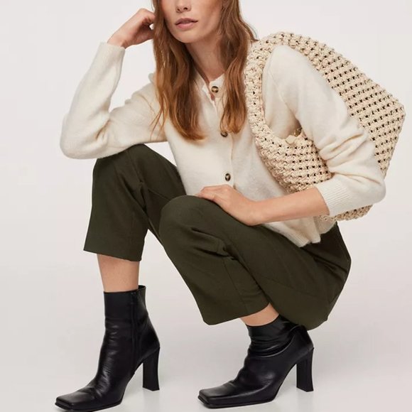 Mango Pants - Mango Women's Elastic Waist Crop Trousers